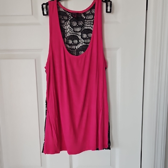 Material Girl Tops - Material Girl Pink and Black Lace Tank Top